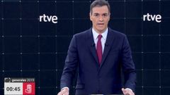 Pedro S�nchez, durante el debate electoral de TVE