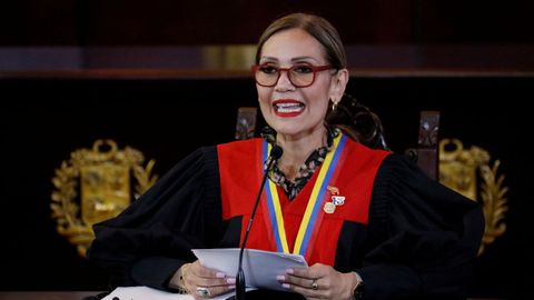 Caryslia Rodrguez, presidenta del Tribunal Supremo venezolano, este jueves durante una rueda de prensa en Caracas.