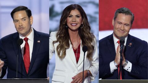 De izquierda a derecha, Marco Rubio, Kristi Noem y Mike Waltz.