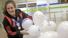 Tere Abelleira, a su llegada a Alvedro tras proclamarse subcampeona de Europa sub-17