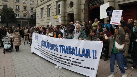 Frente a la subdelegación del Gobierno de Ourense, manifestación de los veterinarios contra las limitaciones para administrar antibióticos.