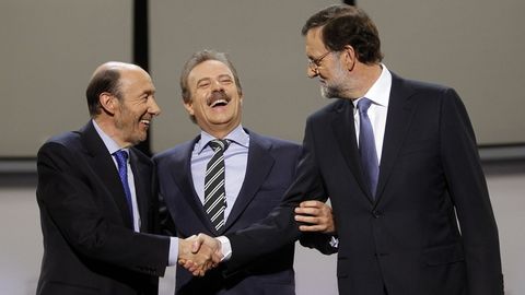 Durante el debate electoral de las elecciones del 2011 junto a Mariano Rajoy y Manuel Campo Vidal