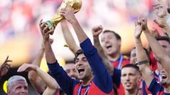Ferran Torres of Spain celebrates with the trophy after winning the 2026 FIFA World Cup during the FIFA World Cup 2026