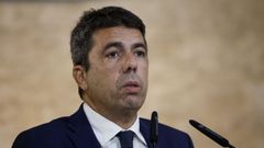 El presidente en funciones de la Generalitat Valenciana, Carlos Mazn, durante la comparecencia de este lunes en la que anunci su dimisin.