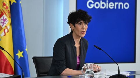 La ministra de Inclusi�n, Seguridad Social y Migraciones y portavoz del Gobierno, Elma Saiz, este martes tras el Consejo de Ministros