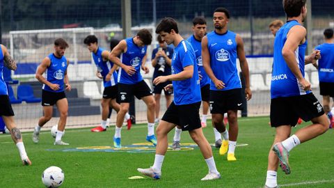 Los jugadores del Deportivo, durante la presente temporada