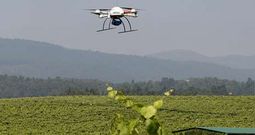El helic�ptero robotizado sobrevolando las bodegas Valmi�or en la captura de im�genes para el an�lisis del vi�edo.