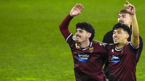 Montoro y Garay celebran la victoria del Pontevedra sobre el Racing de Ferrol