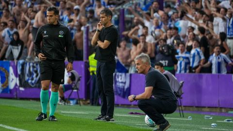 Antonio Hidalgo y Fran Escrib�, durante el partido celebrado en el Jos� Zorrilla.