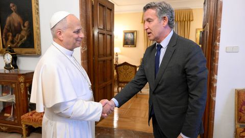 El l�der del PP, Alberto N��ez Feijoo, le estrecha la mano al papa, con quien tuvo una audiencia privada en la Nunciatura Apost�lica.