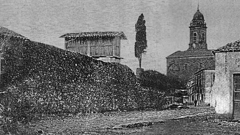 Vista, en 1915, da muralla de Melide na hoxe ra do Convento
