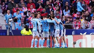 Los jugadores del Celta, celebrando el gol del triunfo ante el Atl�tico de Madrid.