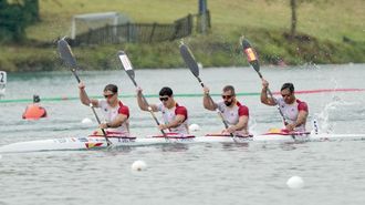 El K4 que integran, junto a Del R�o y�Graneri, los gallegos Carlos Ar�valo y Rodrigo Germade, en la popa de la embarcaci�n. En Poznan, Marcus Cooper sustituir� a Graneri.