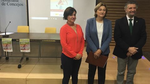 La directora del Instituto Asturiano de la Mujer, Almudena Cueto; la delegada del Gobierno en Asturias, Delia Losa; y el presidente de la Federaci�n Asturiana de Concejos (FACC), Ignacio Garc�a Palacios