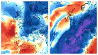 A la izquierda mapa deanomala trmica este mircoles. A la derecha anomala trmica prevista para el prximo jueves