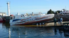 La planeadora, el 28 de agosto del 2020 en el muelle de Vilanova, un d�a despu�s de su incautaci�n.