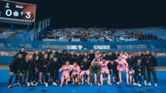 Los jugadores del Celta, celebrando el triunfo por 0-3 ante el Dinamo de Zagreb.
