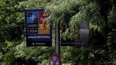 Carteles anuncian la celebraci�n de la cumbre de la OTAN en Madrid.