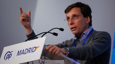 El alcalde de Madrid, Jos Luis Martnez-Almeida, durante la inauguracin de la I Intermunicipal del PP de Madird, el viernes.