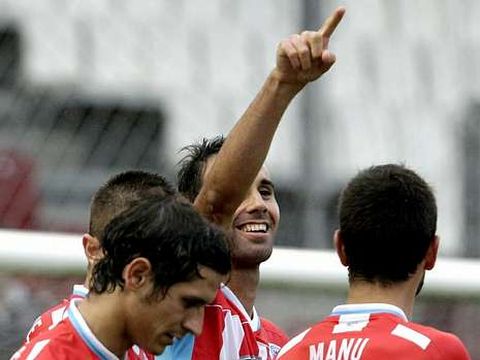 V�ctor D�az, celebrando su gol al Las Palmas.