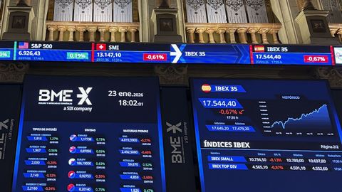 Pantallas de la bolsa de Madrid, en la sesi�n del pasado viernes.