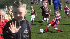 A la izquierda, Larsen, de ni�o, junto a su familia. A la derecha, en el Kvik Halden, su primer club