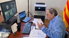 Quim Torra, durante una reunin el viernes por videoconferencia con representantes del sector turstico