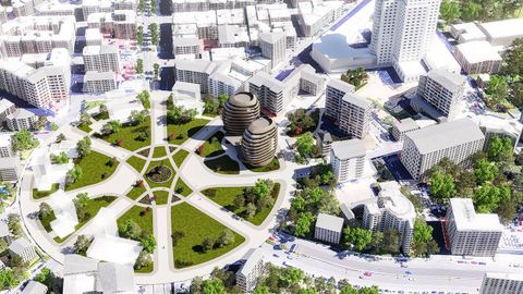 Imagen virtual de la futura glorieta y dos torres dise�adas por Aliseda, inmobiliaria de Blackstone.