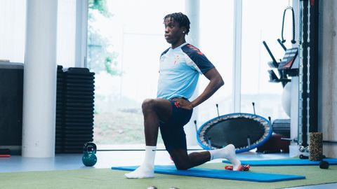 Ilaix Moriba, durante una de las sesiones de gimnasio del Celta de esta semana.