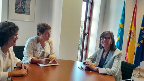 La presidenta de la Uni�n de Comerciantes, Sara Men�ndez; la gerente de la asociaci�n, Carmen Moreno; y la consejera de Transici�n Ecol�gica, Industria y Desarrollo Econ�mico, Nieves Roque��.(De izquierda a derecha)