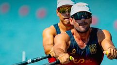 Rodrigo Conde -delante- y Caetano Horta, durante su participaci�n en la Copa del Mundo de remo de Lucerna.