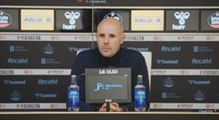 Fredi lvarez, durante la rueda de prensa posterior al triunfo ante el Ponferradina.