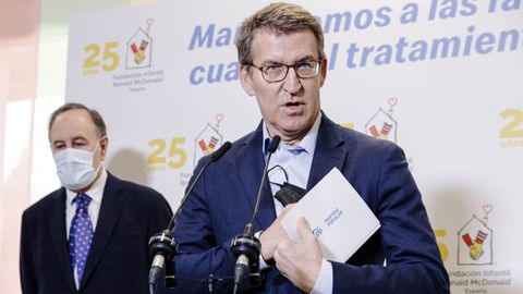 El presidente del PP, Alberto N��ez Feijoo, este mi�rcoles, en un acto en Madrid