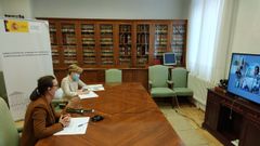 La subdelegada del Gobierno, Maica Larriba, en una reuni�n telem�tica con responsables policiales de la provincia.