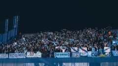 La grada visitante del estadio Maksimir de Zagreb, donde se ubicaron los aficionados del Celta.