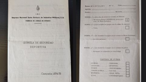 Quiniela de seguridad deportiva que se entrega semanalmente a los trabajadores de la fbrica de armas de La Vega