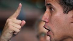 Juan Guaid�, durante su intervenci�n este jueves en Caracas