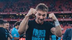El guardameta del Celta Ionut Andrei Radu, tras la clasificaci�n europea del equipo.