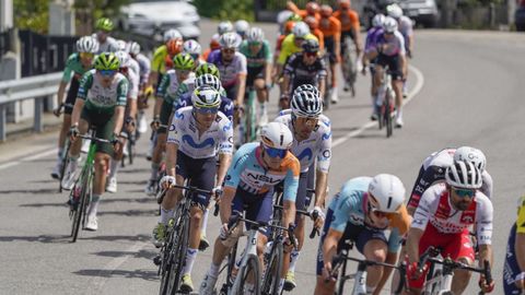 El pelot�n de ciclistas a su paso por Xunqueira de Espadanedo