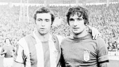 Tensi Quini Real Oviedo Sporting.Tensi junto a Quini, justo antes de un derbi