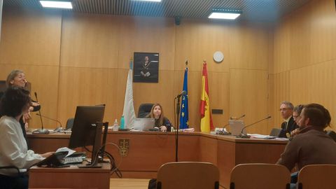 El acusado (sentado a la derecha) es una persona sorda y atiende a la intrprete de lengua de signos que le traduce las preguntas de las partes.