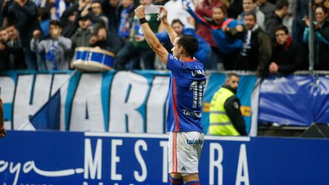 Linares Real Oviedo Numancia Horizontal.Linares celebra su gol frente al Numancia