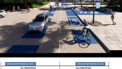 Recreaci�n de uno de los viales del campus con la se�alizaci�n de los carriles para bicicletas