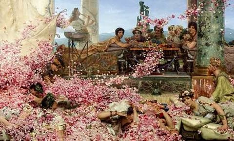 Detalle de «Las rosas de Heliogábalo» (1888), de Lawrence Alma-Tadema, óleo integrado en la exposición.