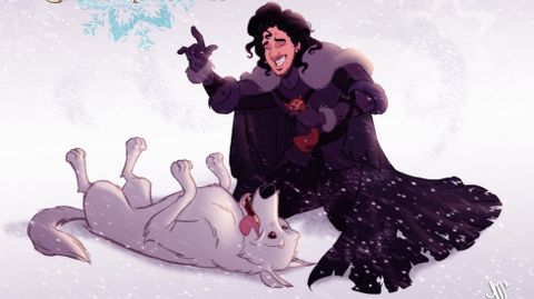 JON SNOW. El bastardo de Invernalia juguetea con Fantasma, su querido lobo huargo.