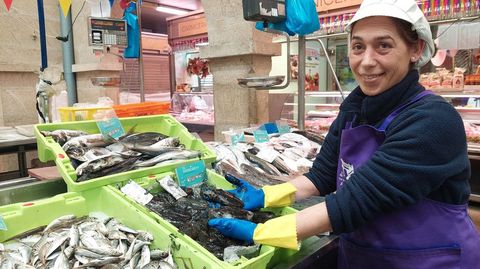 Choco a la venta este viernes en el puesto de Peixes e Mariscos Lolita, en el mercado de Pontevedra