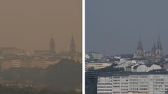 El humo de los incendios de Ourense en el cielo de Lugo era más visible el viernes, pero este sábado todavía se notaba su presencia por el efecto del viento del sur. laura leiras