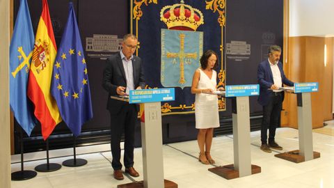 Rueda de prensa posterior al Consejo de Gobierno, ofrecida por la portavoz del Gobierno y consejera de Derechos Sociales y Bienestar, Melania �lvarez; el consejero de Saludo, Pablo Fern�ndez Mu�iz, y el consejero de Medio Rural y Cohesi�n Territorial, Alejandro Calvo.