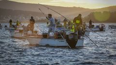 Mariscadores a flote en Noia