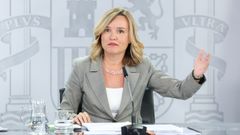 La portavoz del Gobierno, Pilar Alegra, durante la rueda de prensa posterior al Consejo de Ministros, en el Palacio de la Moncloa.